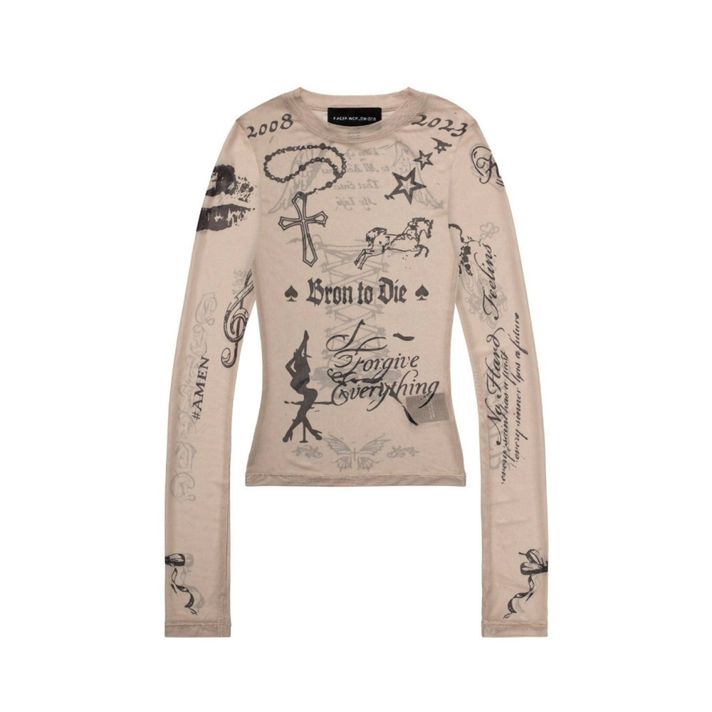 BNWT Racer Worldwide tattoo mesh longsleeve